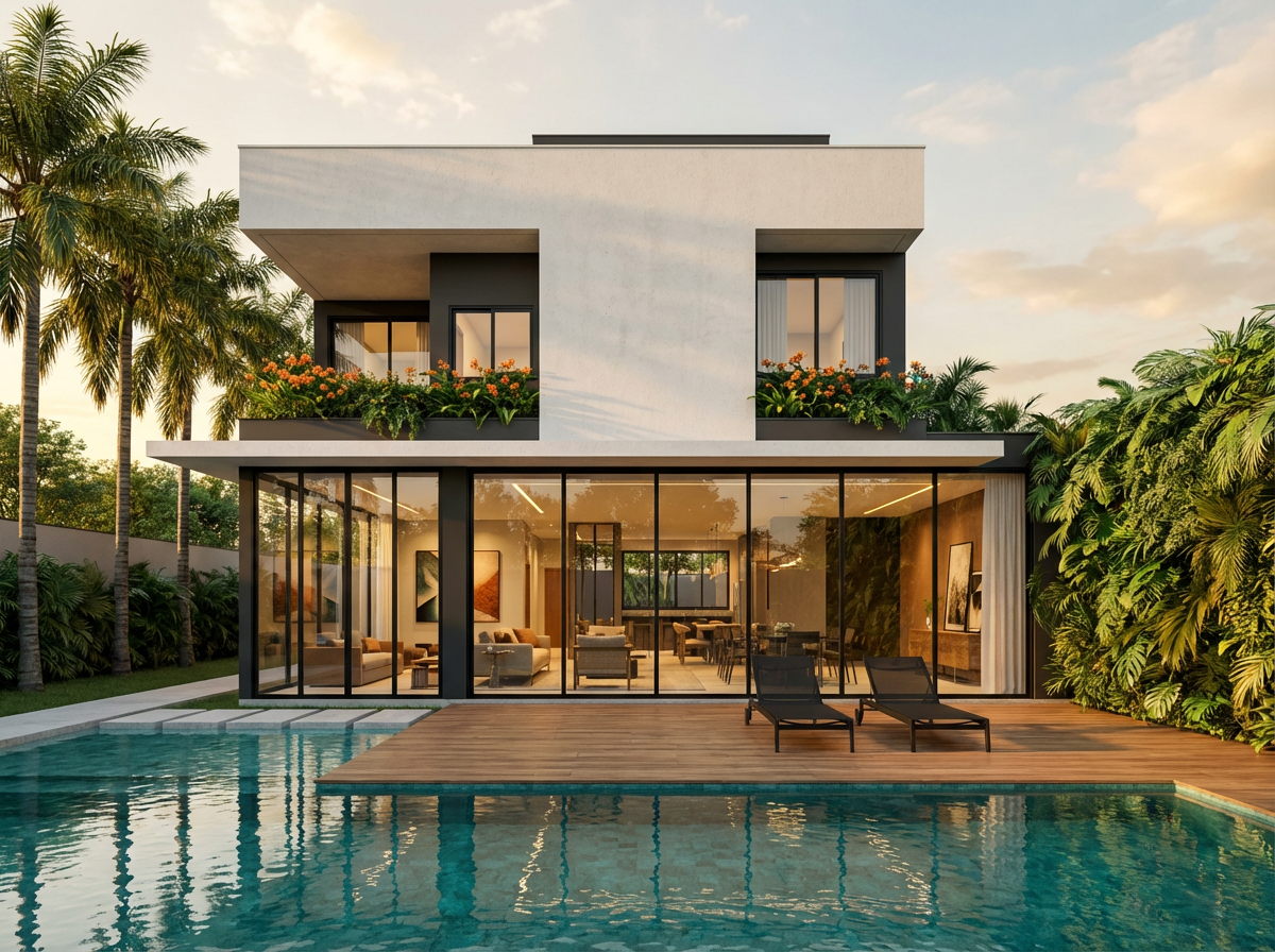 Projeto Ferreira — render fachada com piscina · ECOARTT
